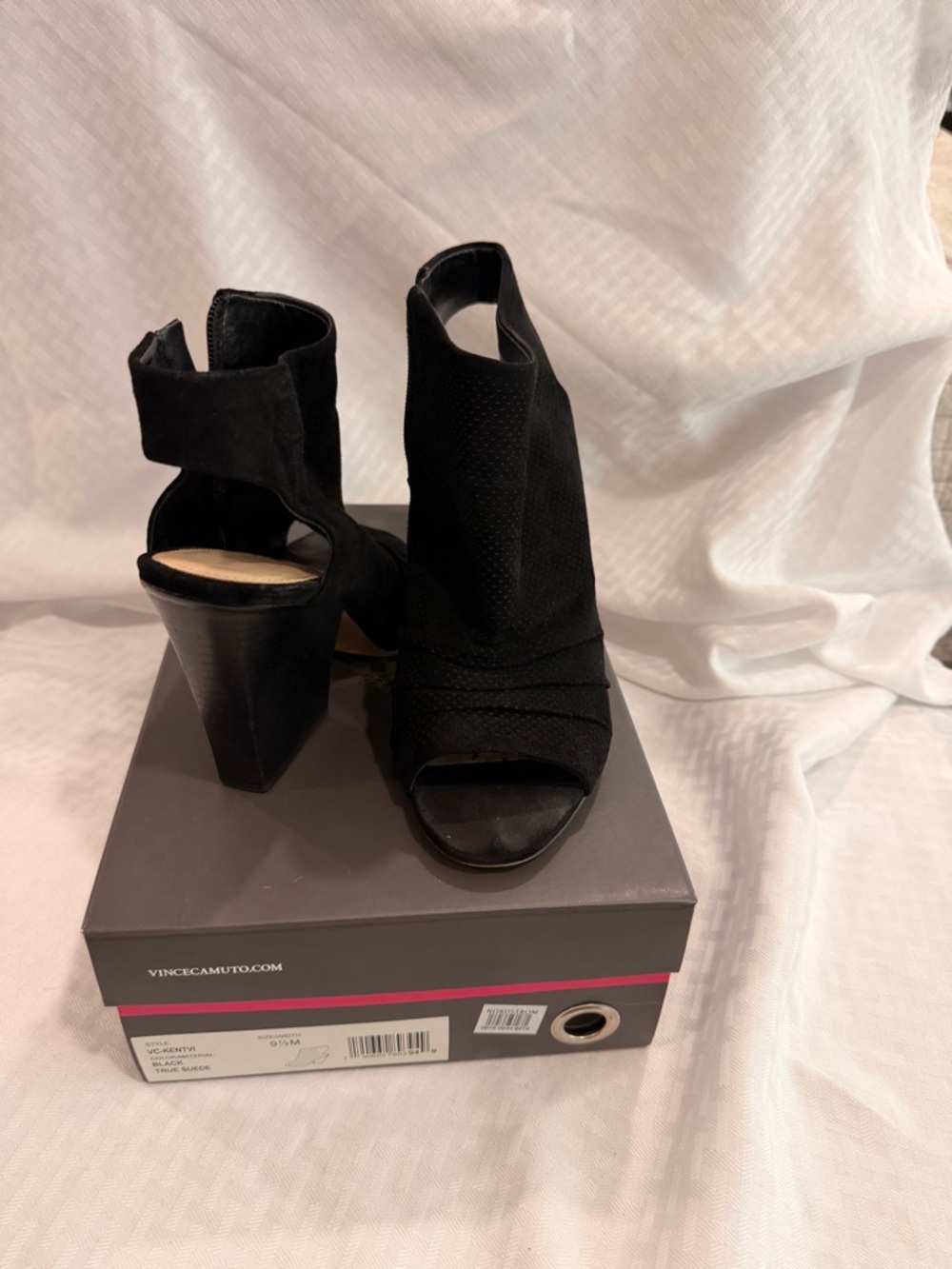 Vince Camuto Black Suede Open-Toe Block Heel Sandals